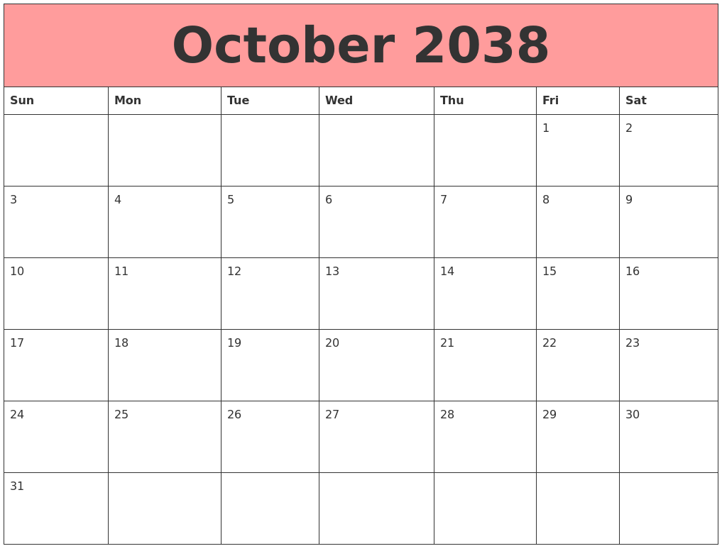 October 2038 Calendars That Work
