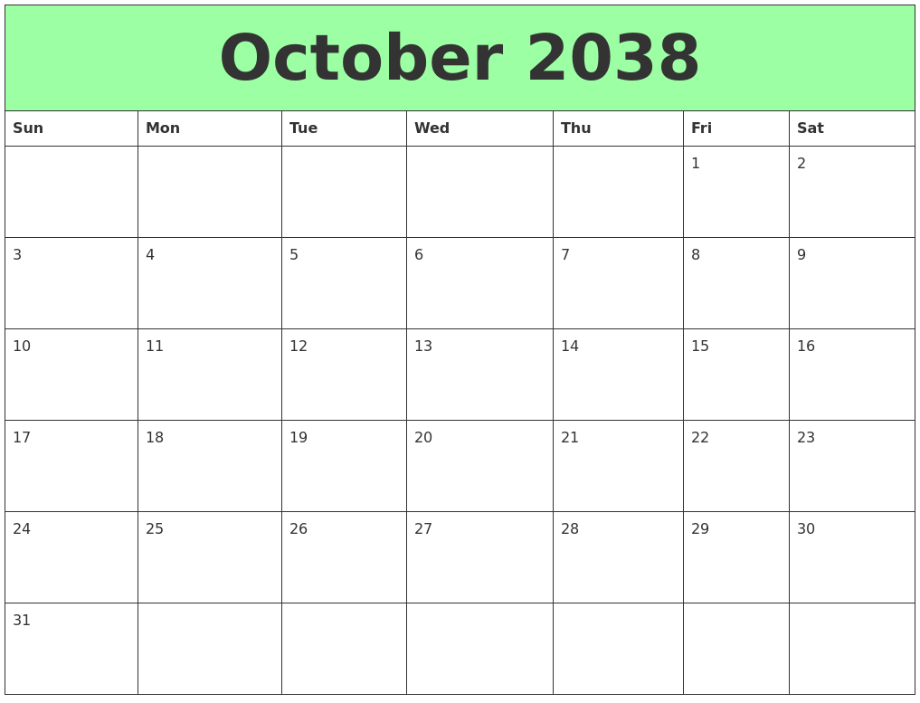 October 2038 Printable Calendars