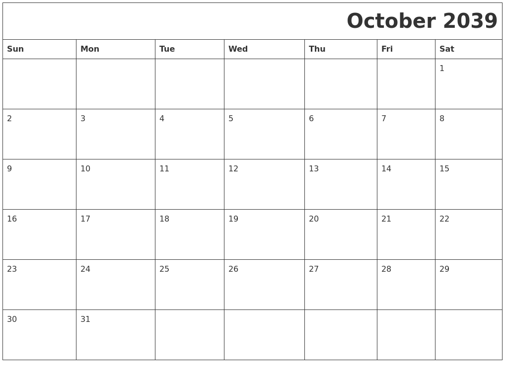 October 2039 Download Calendar
