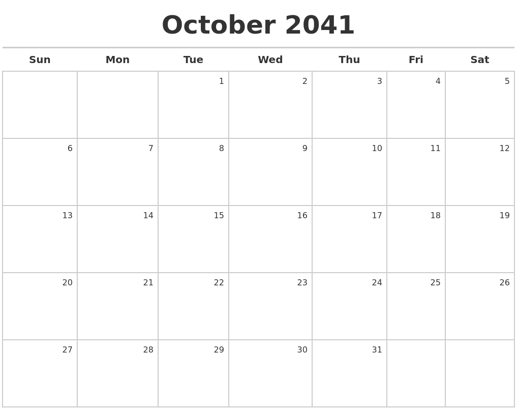 October 2041 Calendar Maker