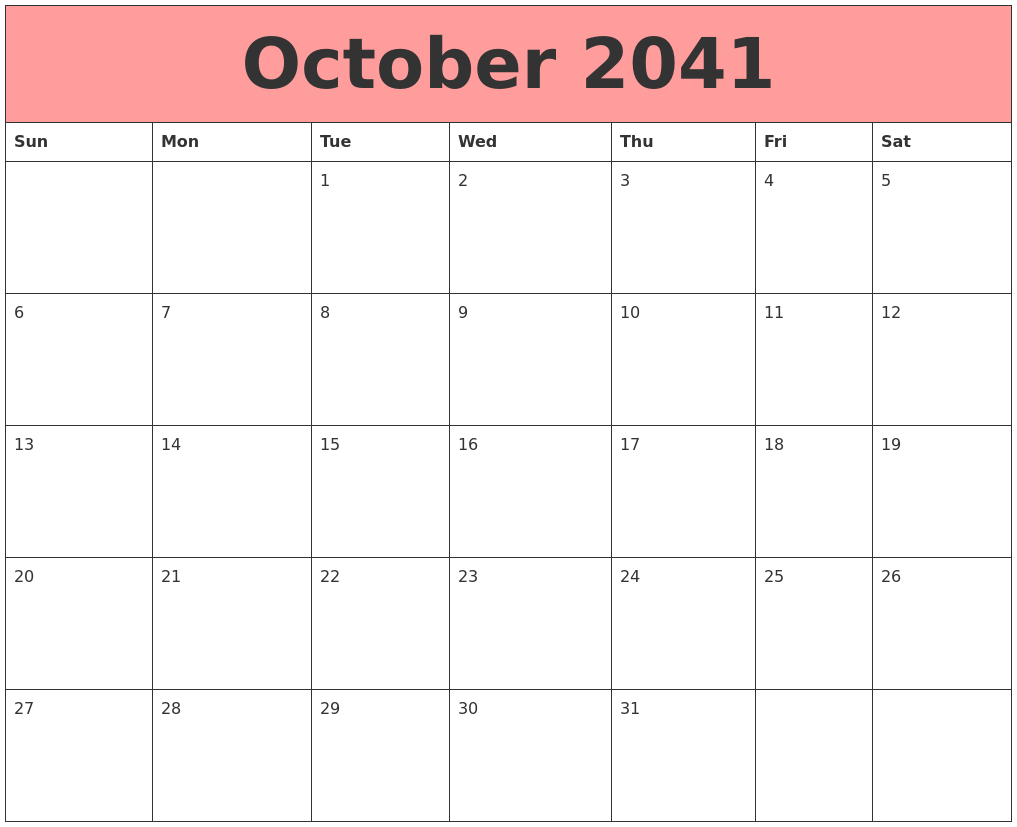 October 2041 Calendars That Work