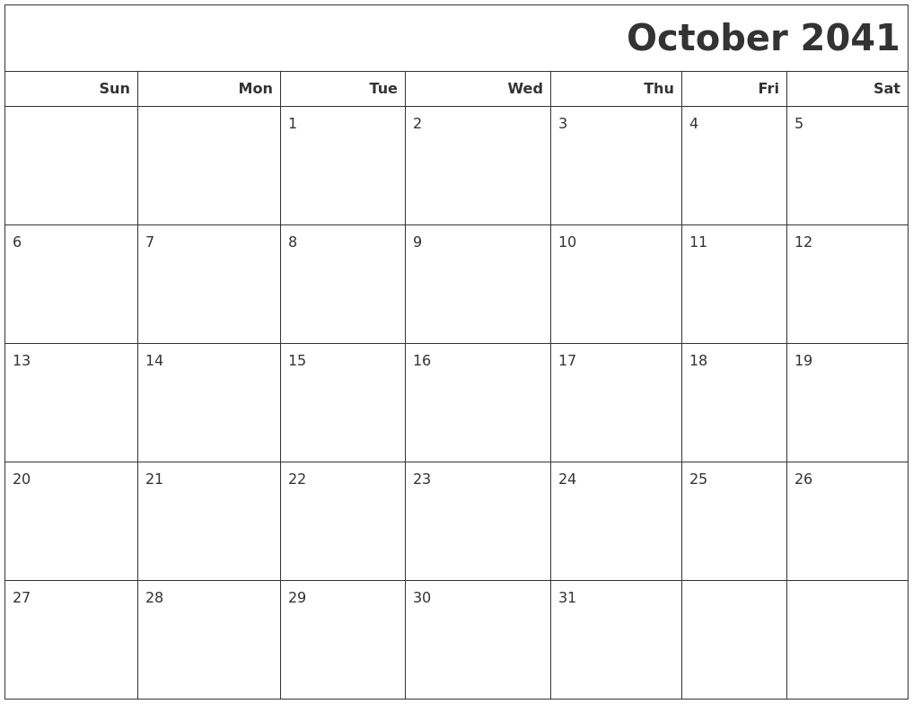 October 2041 Calendars To Print