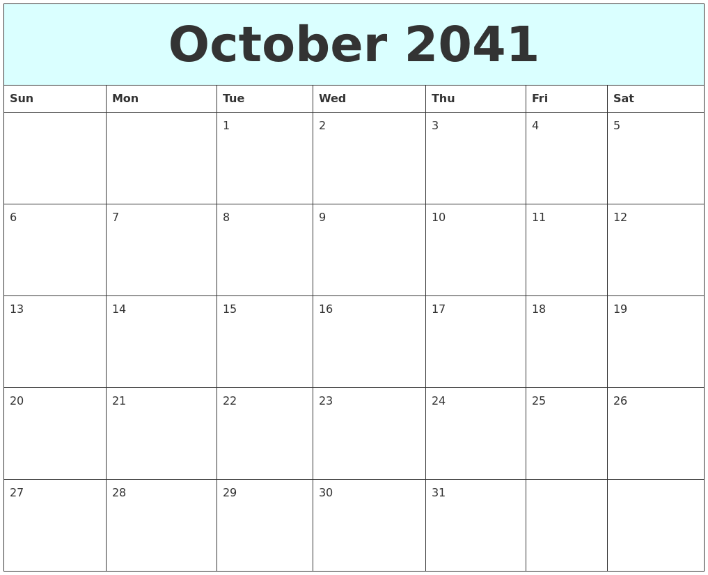 October 2041 Free Calendar
