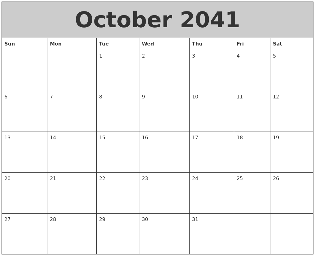 October 2041 My Calendar