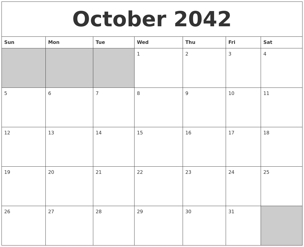October 2042 Blank Printable Calendar