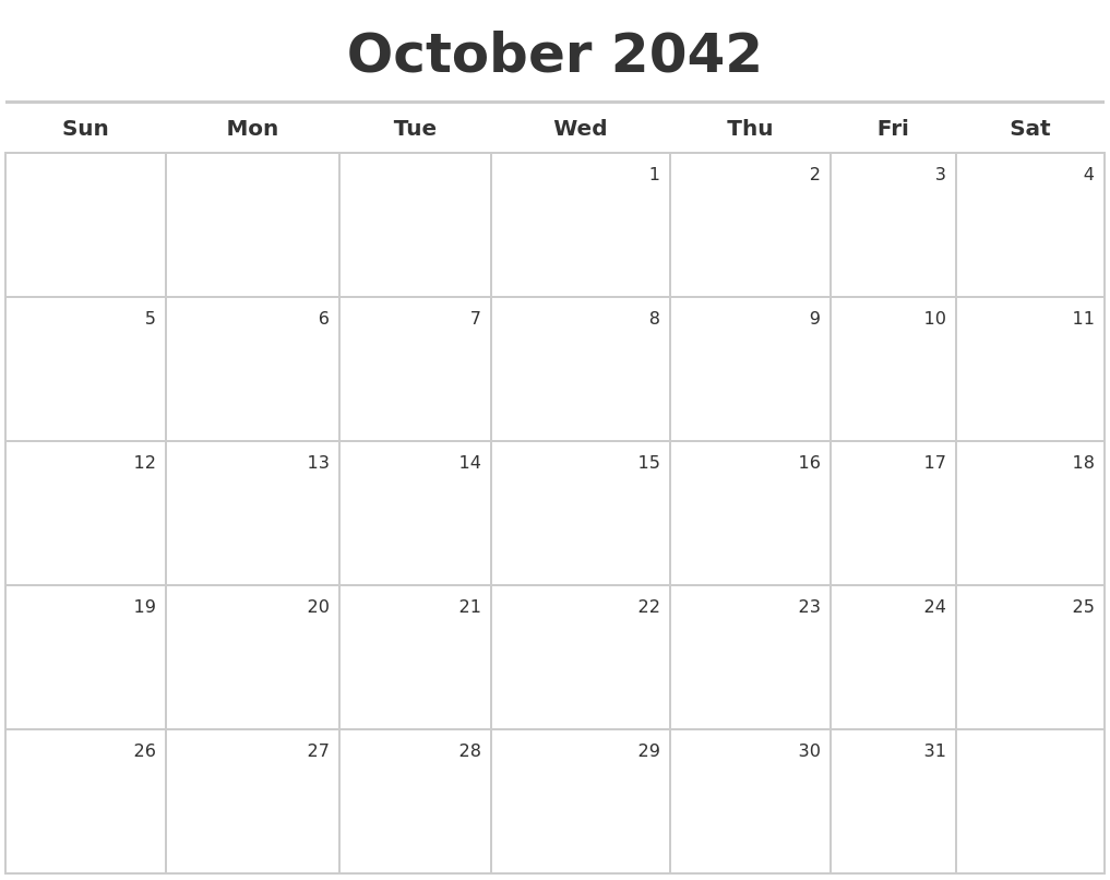 October 2042 Calendar Maker