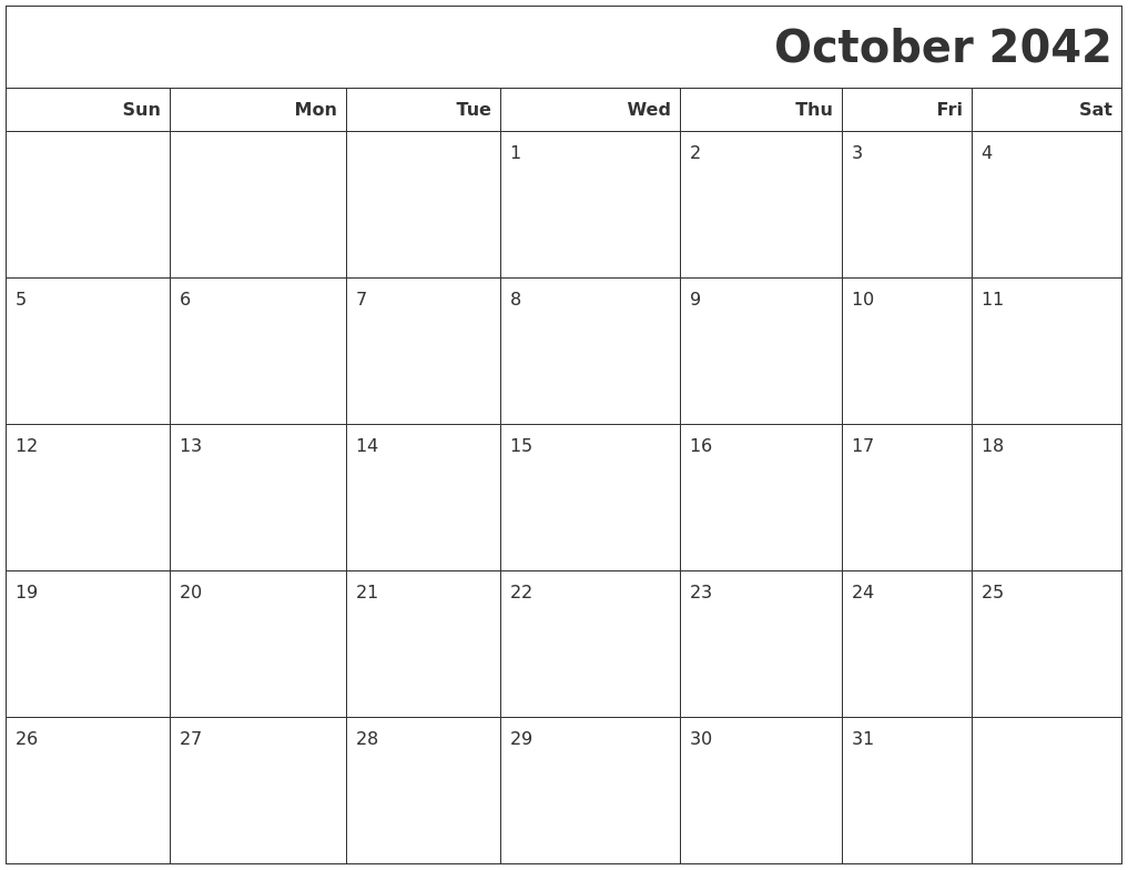 October 2042 Calendars To Print