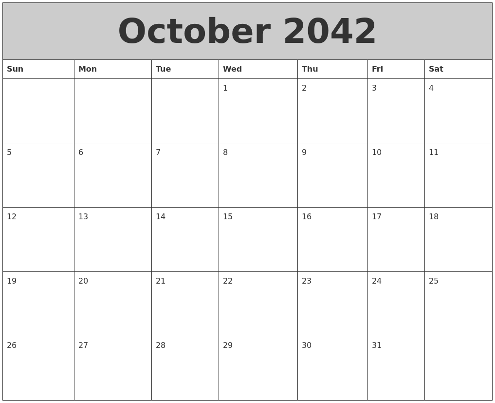 October 2042 My Calendar