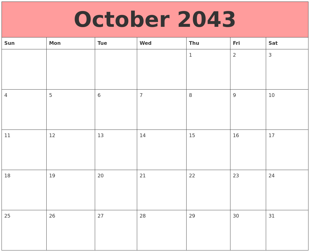 October 2043 Calendars That Work