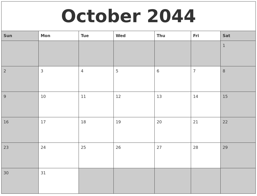 October 2044 Calanders
