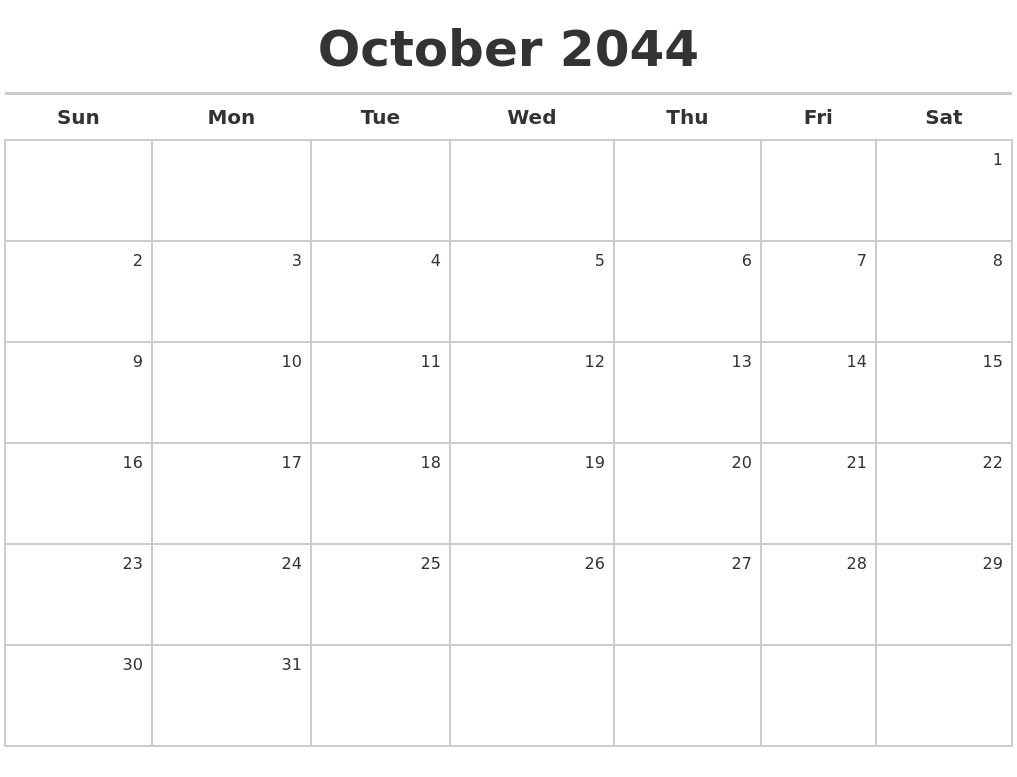 October 2044 Calendar Maker