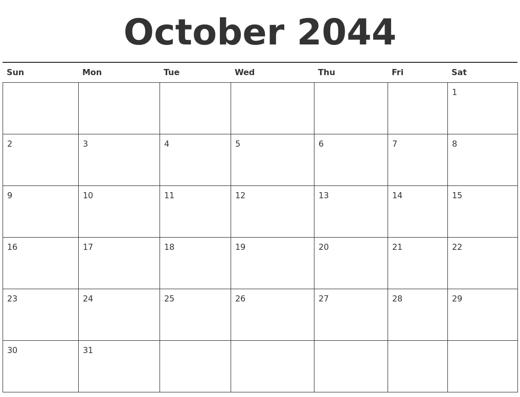 October 2044 Calendar Printable