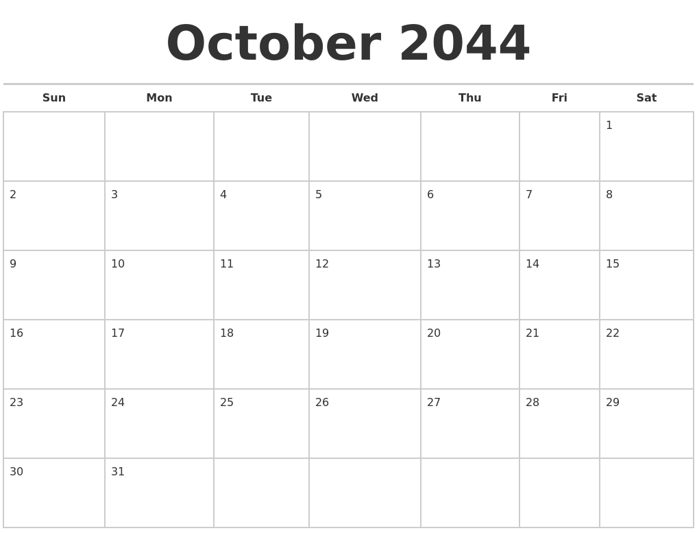 October 2044 Calendars Free