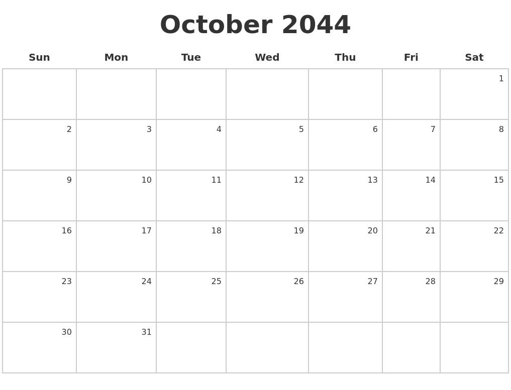 October 2044 Make A Calendar