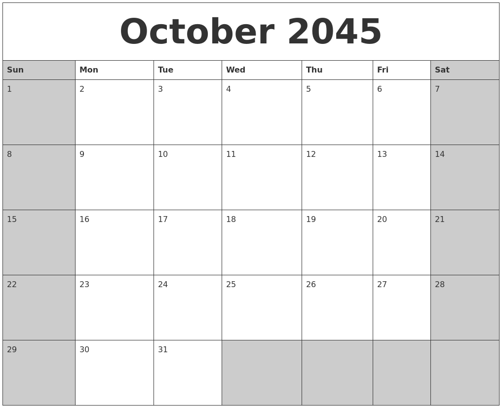 October 2045 Calanders