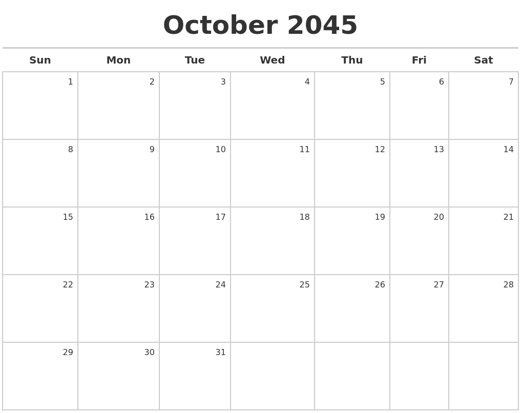 October 2045 Calendar Maker