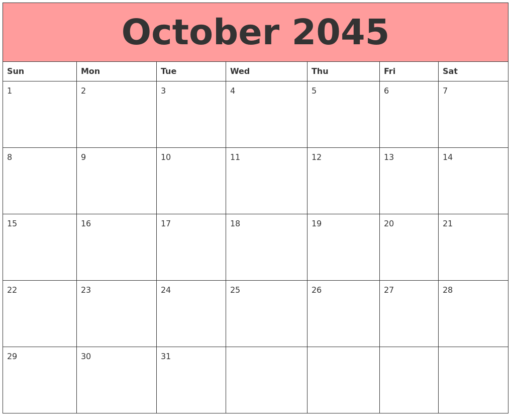 October 2045 Calendars That Work