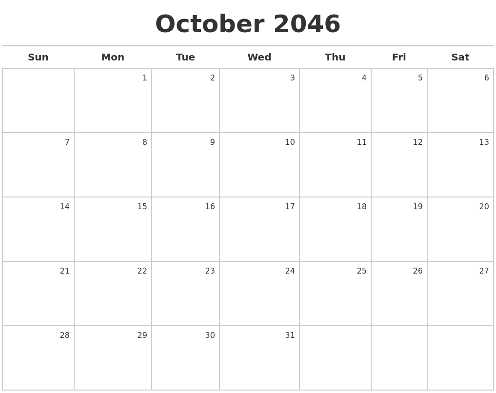 October 2046 Calendar Maker