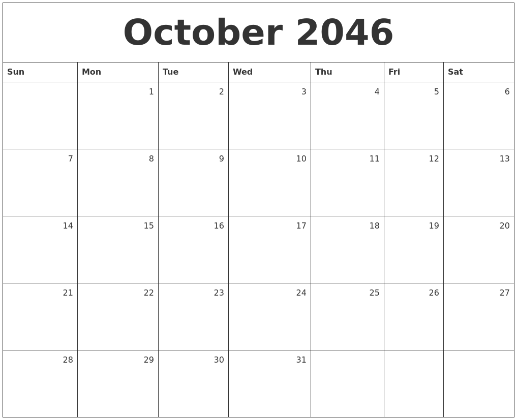 October 2046 Monthly Calendar