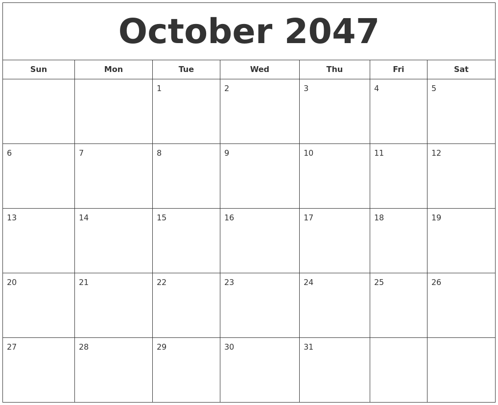 October 2047 Printable Calendar