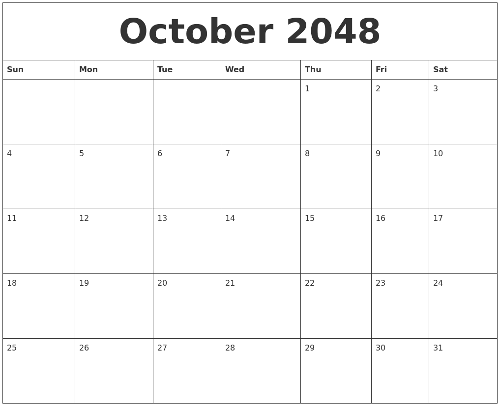 October 2048 Free Printable Blank Calendar