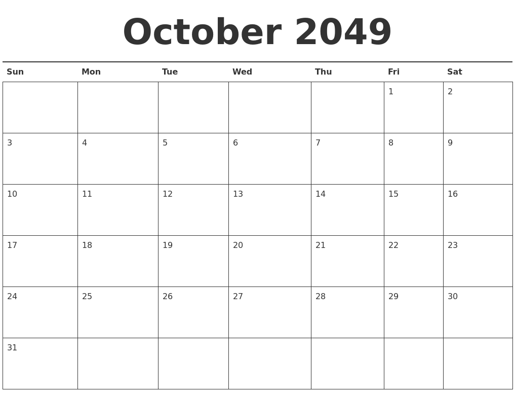 October 2049 Calendar Printable
