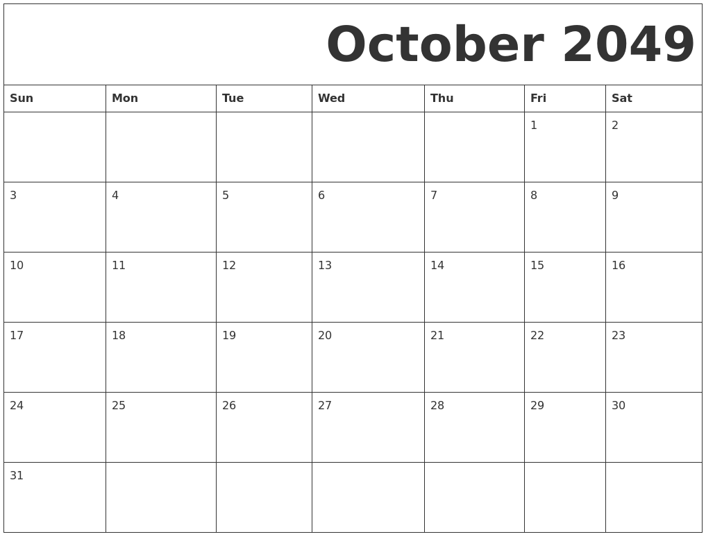 October 2049 Free Printable Calendar