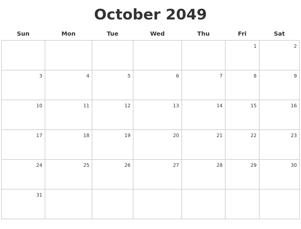 October 2049 Make A Calendar