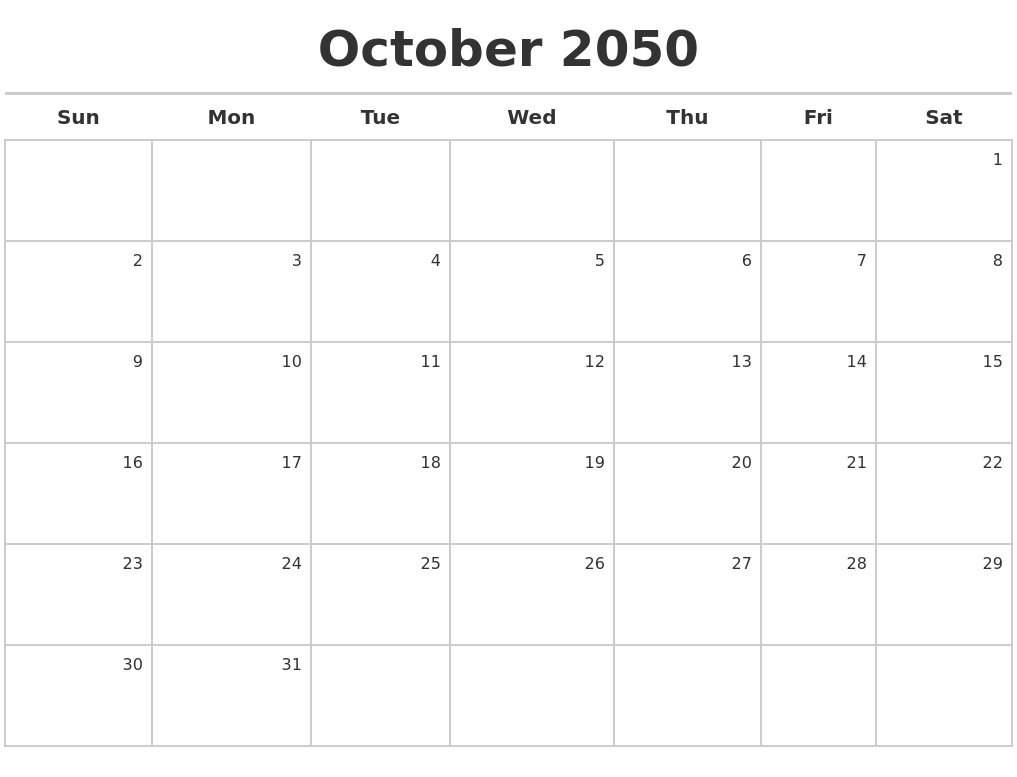 October 2050 Calendar Maker