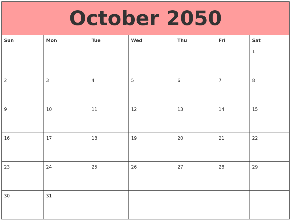 October 2050 Calendars That Work