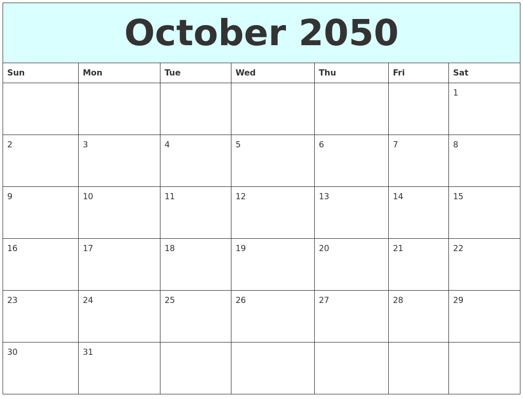 October 2050 Free Calendar