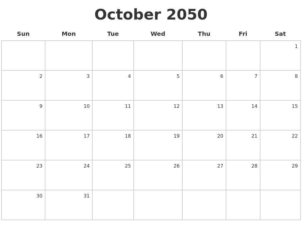 October 2050 Make A Calendar