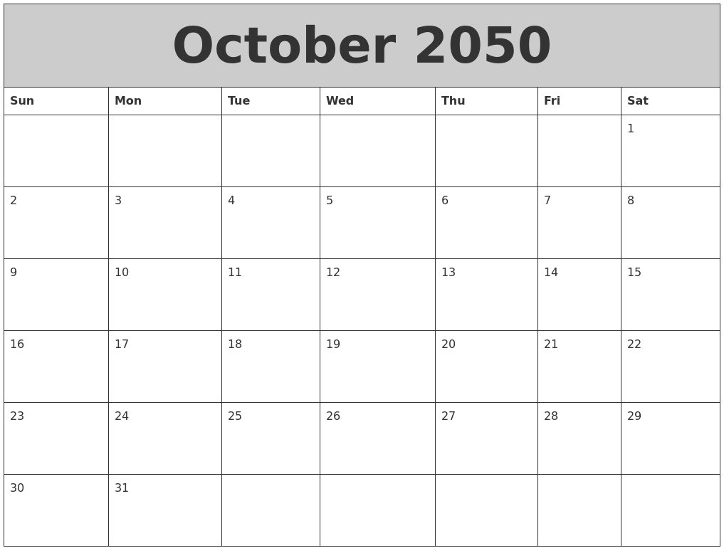 October 2050 My Calendar