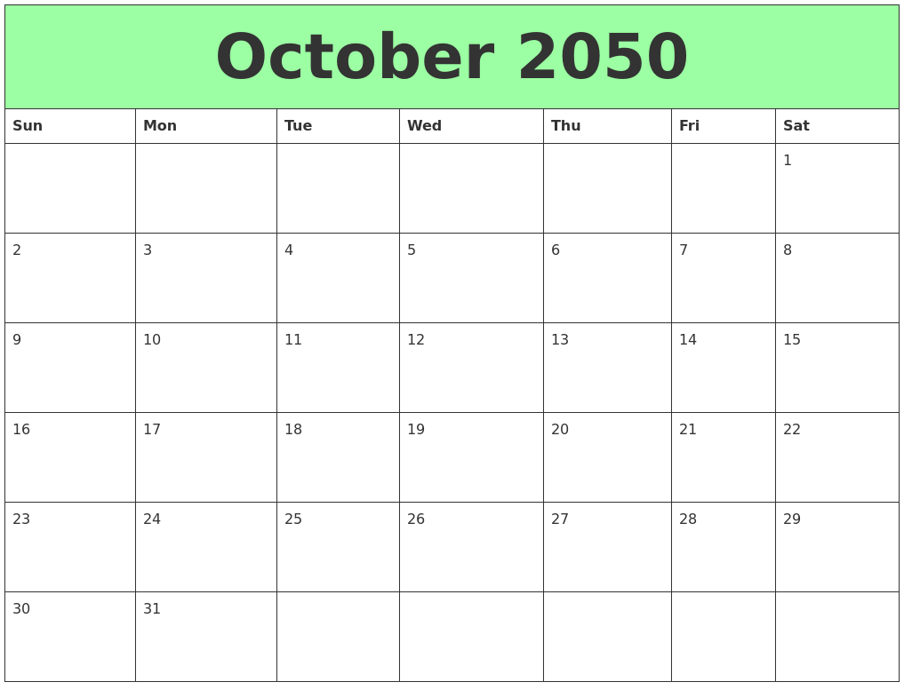 October 2050 Printable Calendars