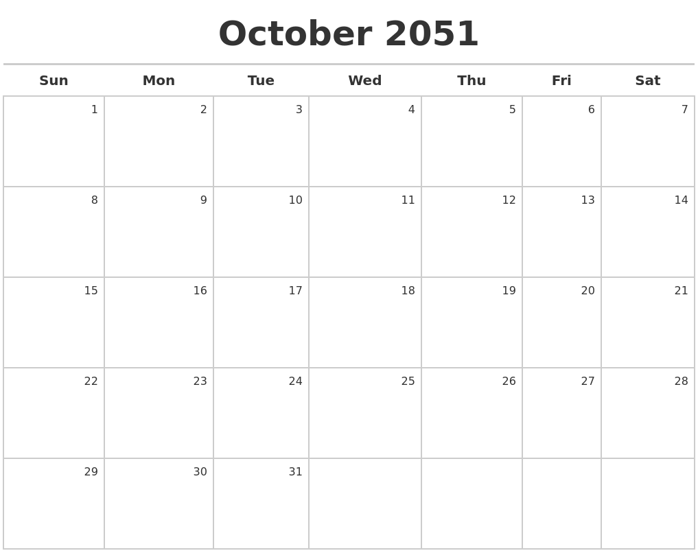 October 2051 Calendar Maker