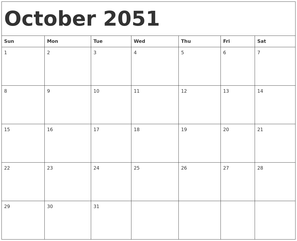October 2051 Calendar Template