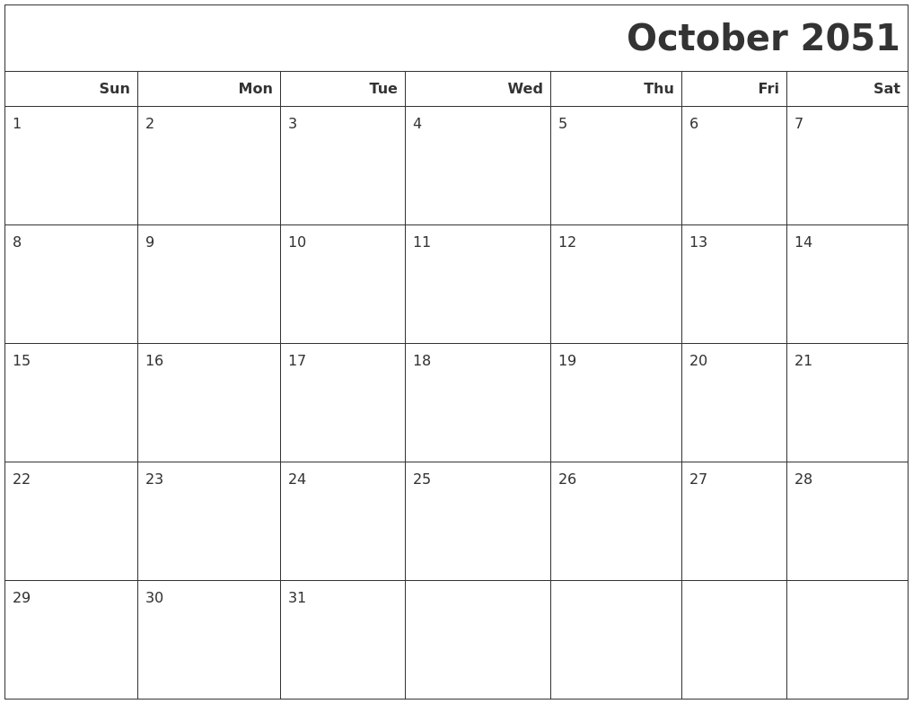 October 2051 Calendars To Print