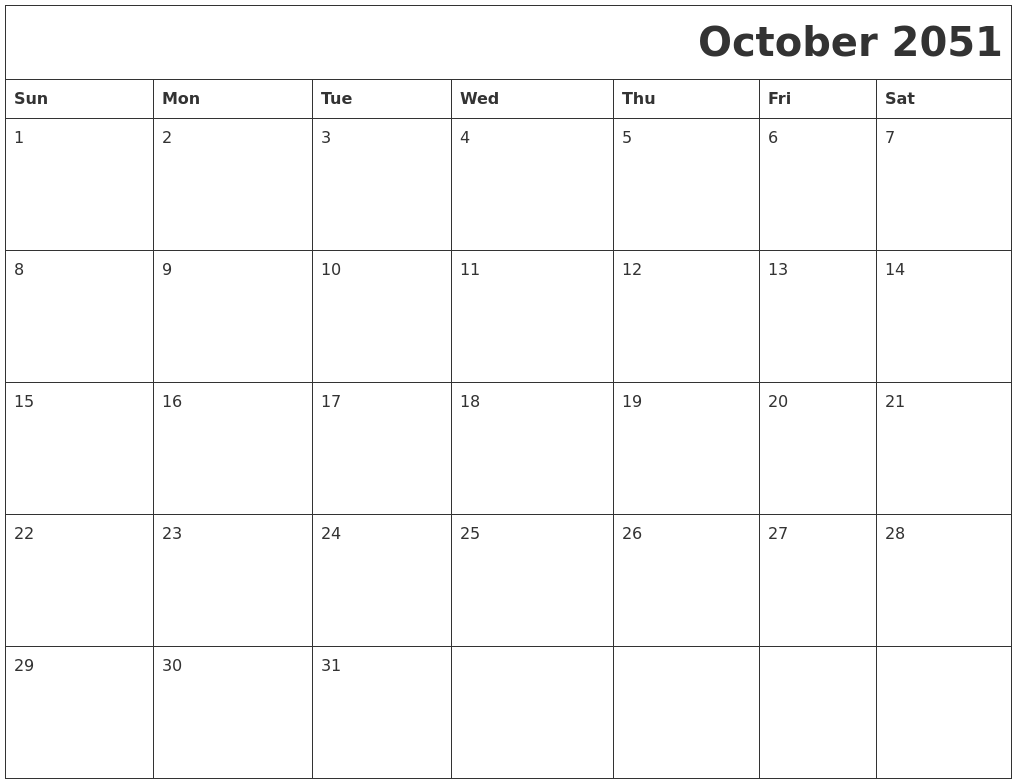 October 2051 Download Calendar