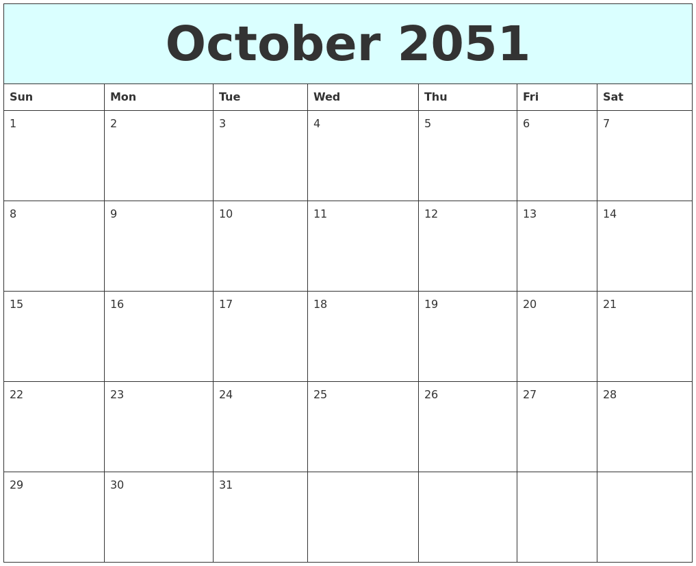 October 2051 Free Calendar