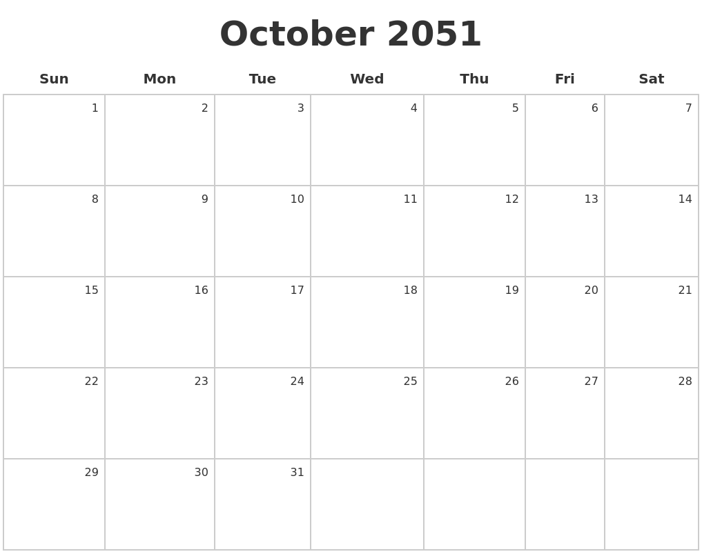 October 2051 Make A Calendar