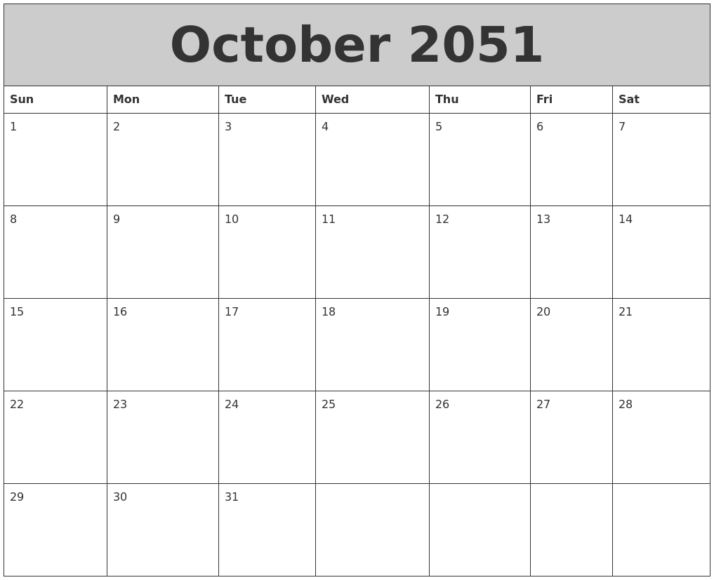 October 2051 My Calendar