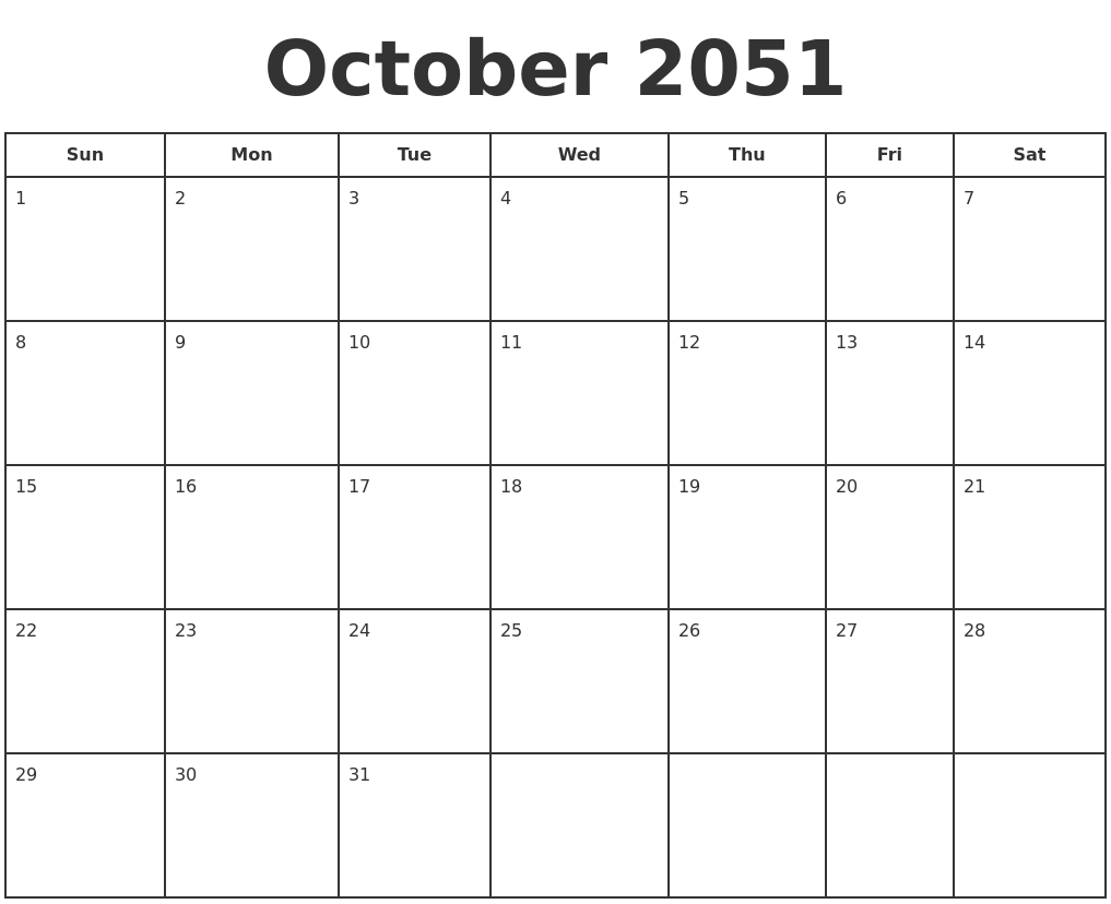 October 2051 Print A Calendar