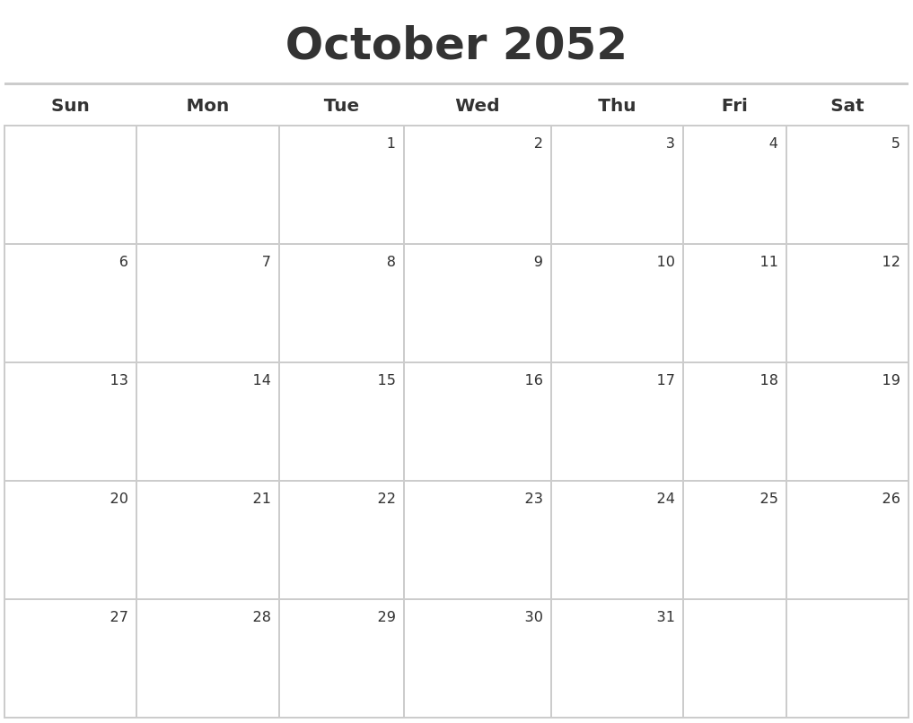 October 2052 Calendar Maker