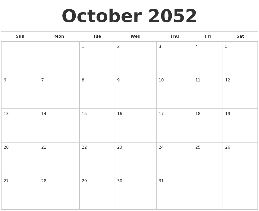 October 2052 Calendars Free