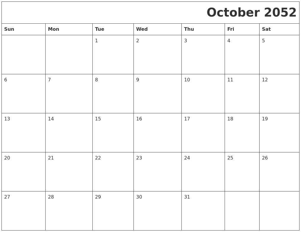 October 2052 Download Calendar