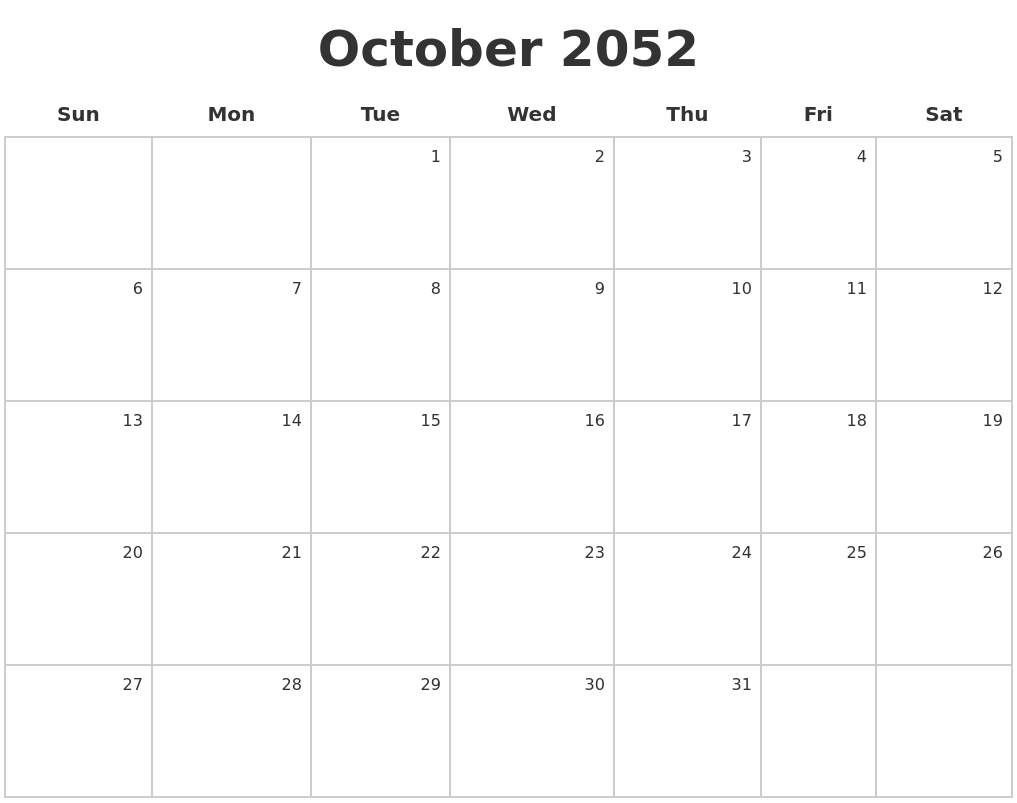 October 2052 Make A Calendar