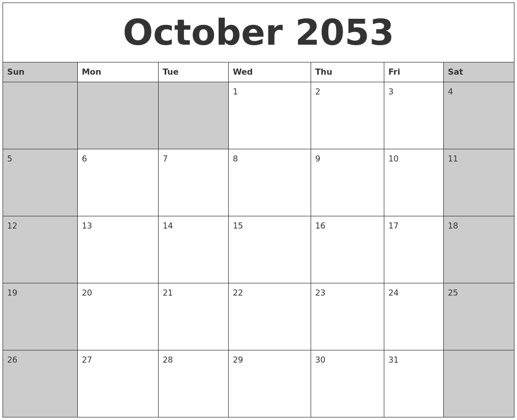 October 2053 Calanders