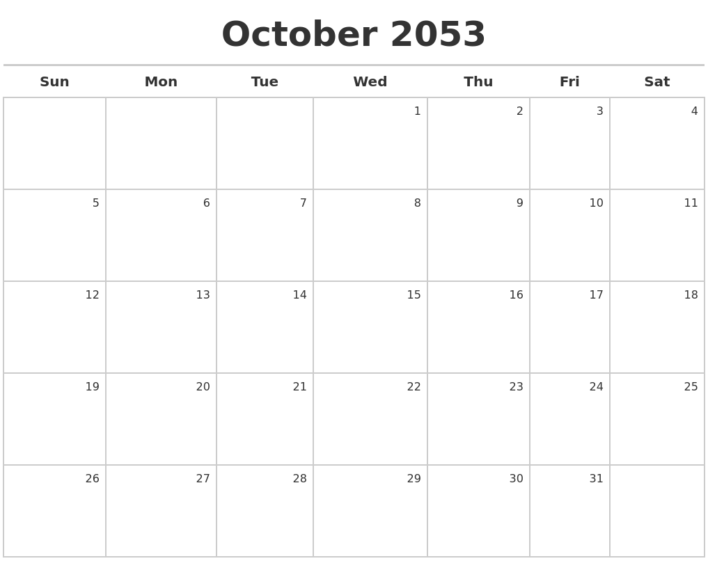 October 2053 Calendar Maker