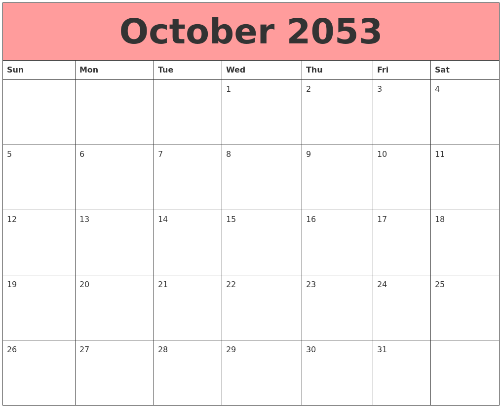 October 2053 Calendars That Work
