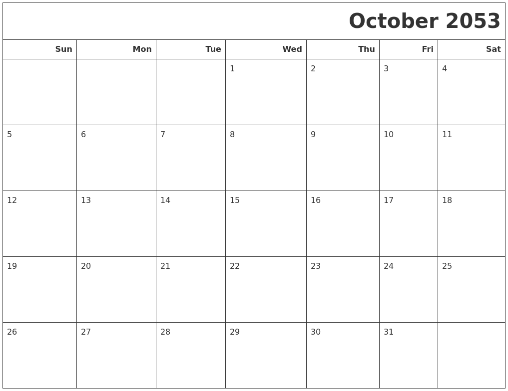 October 2053 Calendars To Print